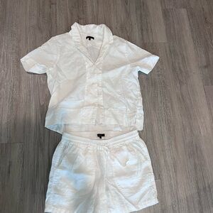 Quince White Linen Set Button Up Shirt and Shorts